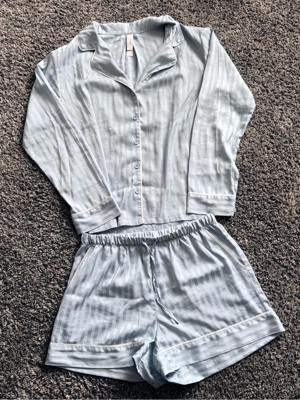 Auden Light Blue Striped Satin Pajama Top